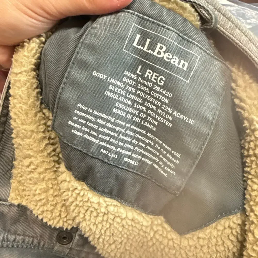 L.L.Bean Men's Sherpa Lined Canvas Field Jacket Gray Utility Barn Coat Large